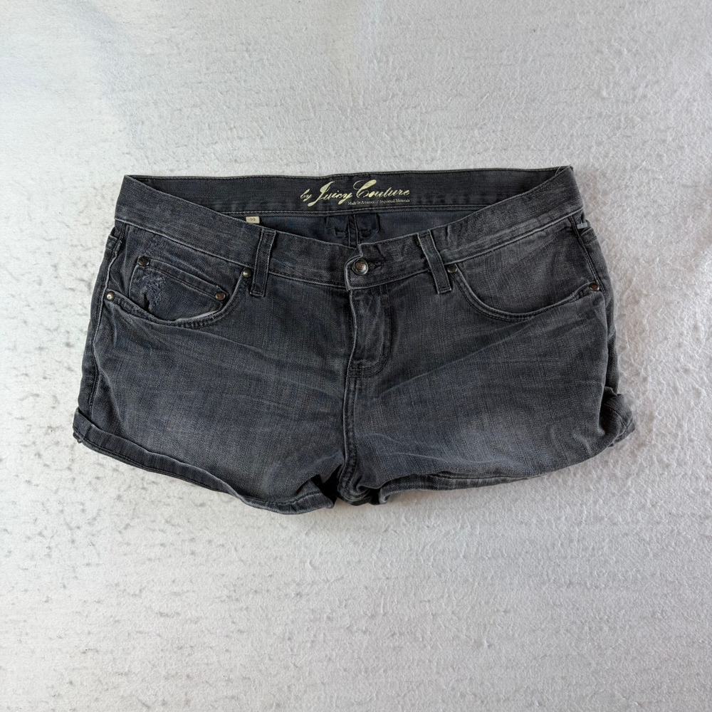 Juicy Couture Denim Shorts Womens 29 Gray Cuffed Low Rise Distressed